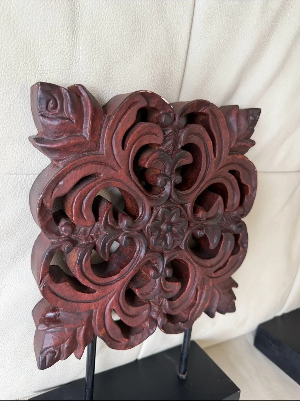 Hand-Carved Red Wooden Wall Decor